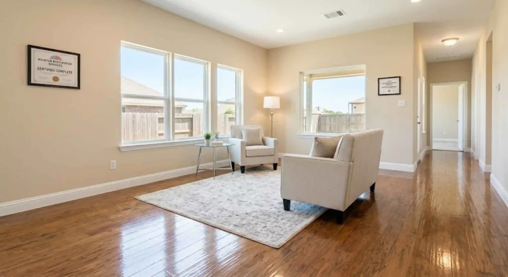 Completed water damage restoration project in Houston home