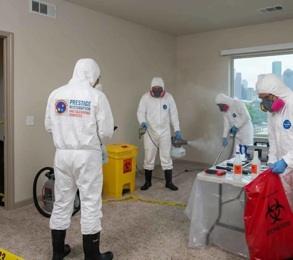 Professional biohazard cleanup team handling crime scene cleanup in Houston TX