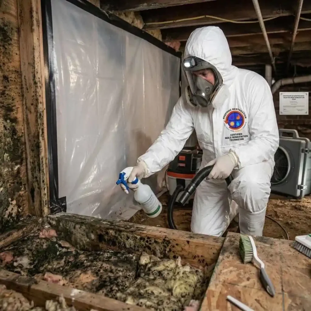 Certified technician removing mold from drywall in Houston