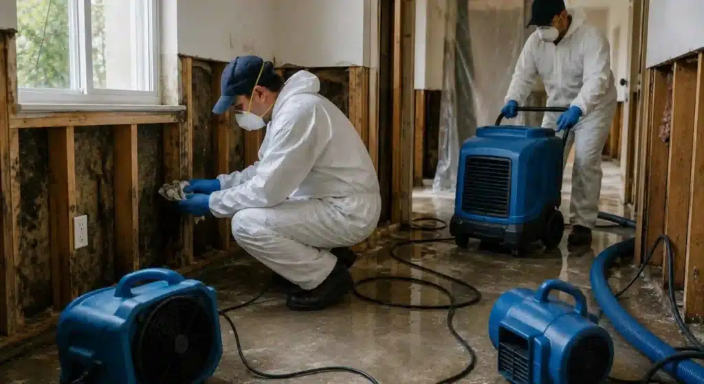 Houston mold remediation technicians completing professional structural drying and cleanup