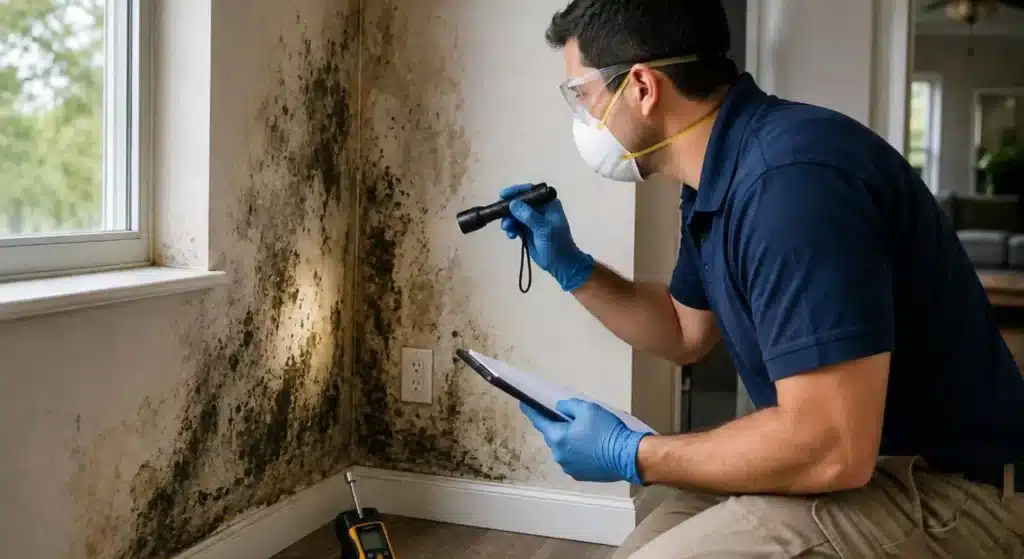 Professional mold inspection for moisture damage inside a Houston property
